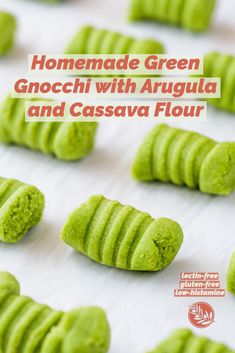 homemade green gnocchi with arugula and cassava flour