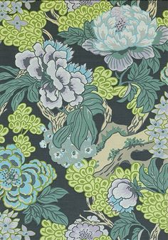 a blue and green floral print fabric