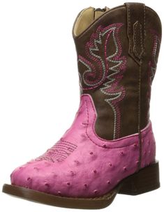 PRICES MAY VARY. PINK EMBROIDERED COWGIRL BOOTS: Crafted for the modern cowgirl with an eye for fashion and a heart for adventure, these cowgirl boots fuse tradition with trend. They have a faux leather construction with a pink foot and embroidery. SQUARE TOE FASHION DESIGN: These youth western boots feature a square toe with a 1 inch western heel for a country style kids will feel confident in. The side zip construction makes it easy for kids to put on and take off their boots on their own. COM Cool Cowboy, Modern Cowgirl, Western Boots For Men, Ankle Rain Boots, Western Boots Women, Ostrich Leather, Western Boot, Shoes Collection, Girls Boots