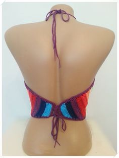 Crochet Halter Top Crop Top Rainbow Top Crochet Festival | Etsy Fitted Multicolor Halter Neck Crop Top, Fitted Crochet Lace Cotton Halter Top, Fitted Cotton Crochet Lace Halter Top, Fitted Cotton Halter Top With Crochet Lace, Fitted Red Crochet Top, Fitted Purple Halter Top For Festivals, Purple Fitted Crop Top For Beach, Fitted Knitted Cotton Crop Top, Multicolor Crochet Triangle Halter Top