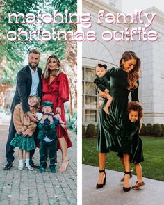 a collage of photos with the words matching family and children outfits written below them