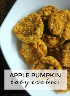 an apple pumpkin baby cookies recipe on a white plate