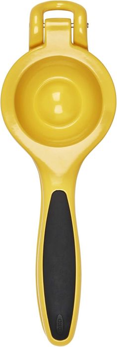 a yellow and black object is shown on a white background with the handle extended out