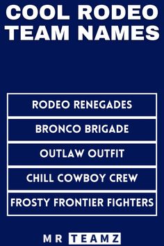 an image of the team name and numbers on a blue background with white lettering that reads cool rodeo team names