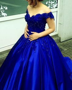 Elegant V Neck Lace Off Shoulder Ball Gowns Satin Dress For Wedding Royal Blue Wedding Dresses, Strapless Wedding Dress Mermaid, Quinceañera Dresses, Off Shoulder Ball Gown, Quinceanera Dresses Blue, Cape Wedding Dress, Prom Girl Dresses