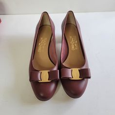 Brand New In Box And Dustbag!!! Beautiful Leather Shoes, Has Small Heel! Size 8.5 B Maroon Color Purple Heels With Leather Sole For Formal Occasions, Purple Heels With Leather Sole For Formal Events, Formal Purple Heels With Leather Sole, Salvatore Ferragamo Shoes, Ferragamo Shoes, Maroon Color, Purple Gold, Low Heels, Salvatore Ferragamo