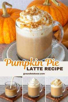 Homemade pumpkin pie latte topped with whipped cream, spiced pie crust crumbles and caramel drizzle. Torani Pumpkin Pie Syrup Recipes, Torani Pumpkin Pie Sauce Recipes, Pumpkin Pie Latte Recipe, Pumpkin Pie Spice Coffee, Chia Tea Recipe, Pumpkin Pie Coffee, Starbucks Copycat Recipes Drinks, Pumpkin Latte Recipe, Chia Tea