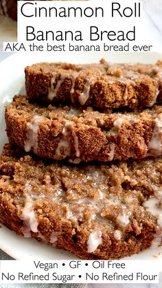 cinnamon roll banana bread on a white plate