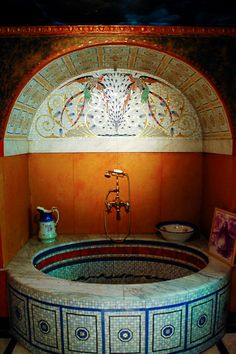 a bathroom with a large jacuzzi tub in it