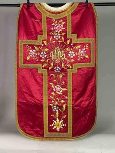 "This vintage Vietnamese Catholic red silk chasuble features a central gold-embroidered Christogram IHS (the ancient symbol for Jesus Christ) as well as multiple floral designs in silk embroidery. Its condition is quite good, though not perfect, considering its age and how much it was used. Most people associate Catholicism in Viet Nam with the French colonial period, which is very much the case. However, Jesuits from all over Europe brought Catholicism to Asia 500 years before that. The Catholic tradition in Viet Nam and all the other Catholic populations of Asia is well established. The Catholic population of Vietnam is only about 8% of the total but that is about 7 million people. During certain periods of their history Catholics have been some of the most influential people in the coun Catholic Embroidery, French Colonial, Jesus Christus, Influential People, Wood Stool, Ancient Symbols, Silk Embroidery, Red Silk, Home N Decor