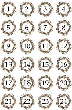 the numbers are arranged in a circle on top of each other, and surrounded by wreaths