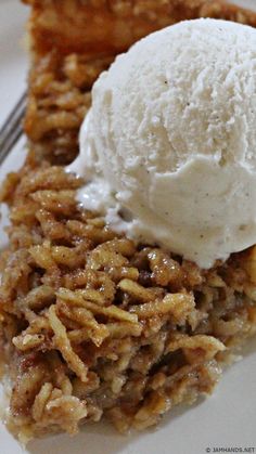 a piece of pie with ice cream on top