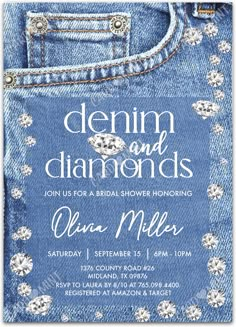 the denim and diamonds bridal shower party is on display in this blue jean pocket