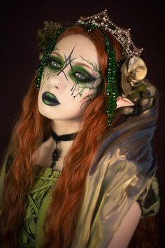 #dark #elf #makeup #fantasy #faerie Evil Fairy Makeup Halloween, Elf Fantasy Makeup, Forest Creature Makeup, Dark Forest Fairy Makeup, Earth Witch Makeup, Swamp Monster Makeup, Wood Fairy Makeup, Dark Elven Makeup, Green Fantasy Makeup