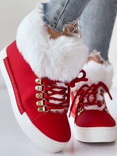 Casual Winter Cotton-Padded Boots Fluffy Boots, Boots Patterns, Chic Type, Blouse Material, Platform Ankle Boots, Round Toe Heels, White Fur, Mini Shirt Dress, Lace Up Ankle Boots