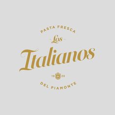 a logo for a restaurant called italianos with gold lettering on a gray background stock illustration