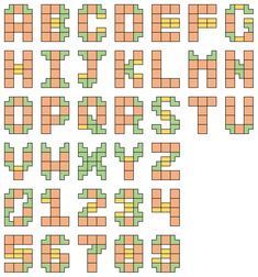 a cross stitch pattern with the letters and numbers in green, orange, and yellow