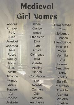 a poster with the names of medieval girl names