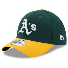 the oakland athletics team's new era hat is shown in green, yellow and white