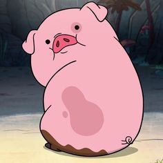 a cartoon pig sitting on the ground