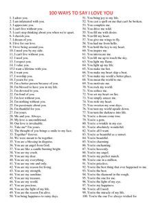 the 100 ways to say i love you list is shown in red, white and black