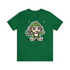 Great ready for St. Patrick's day with this new Holiday design! Cute little green monkey, ready for the Holidays! This classic unisex jersey short sleeve tee fits like a well-loved favorite. Soft cotton and quality print make users fall in love with it over and over again. These t-shirts have-ribbed knit collars to bolster shaping. The shoulders are tapered for a better fit over time. Dual side seams hold the garment's shape for longer.  .: Made with 100% Airlume combed and ring-spun cotton, a lightweight fabric (4.2 oz/yd² (142 g/m that is easy to layer, breathable. Perfect for active and leisure wear.  .: The retail fit that is perfect for casual and semi-formal settings. The crew neckline adds a classic, neat style that's perfect for accessorizing. .: Bella+Canvas manufactures all its p Green Short Sleeve T-shirt With Funny Text, Green Graphic Tee With Funny Text, Funny Green Short Sleeve Shirt, Green Cotton T-shirt With Funny Print, Cute Green Crew Neck Shirt, Funny Green Crew Neck Shirt, Green Funny Tops With Text, Green Short Sleeve Shirt With Funny Text, Funny Green Cotton Shirt