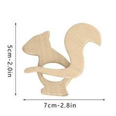 a wooden squirrel figurine is shown with measurements for the height and width of it