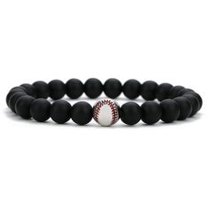 PRICES MAY VARY. [Material]: Made with 8mm matte black stone beads with a baseball bead in the middle [Size]: The beaded bracelet is approximately 7.5 inches,beads are on a strong and stretchy cord, It will fit both women and men wrist [Quantity]: Sold by 1 pcs. 6 designs are available for your choose [Usage]: This baseball bracelet is perfect for the sporty girls/boys/women/men in your life! It's simple and understated yet makes a statement [High Quality Softball Bracelet]: These softball brace Softball Bracelet, Baseball Bracelet, Power Bracelet, Lava Stone Bracelet, Sports Jewelry, Stone Bracelets, Volcanic Stone, Personalized Baseballs, Natural Stone Bracelets