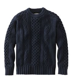 Men's Signature Cotton Fisherman Sweater | Sweaters at L.L.Bean Fisherman Sweater, Jacquard Sweater, Men's Wardrobe, Jumper Sweater, Slim Fit Men, L L Bean, Men's Style, Crew Neck Sweater, Cable Knit