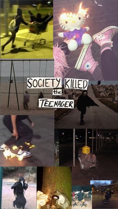 a collage of images with the words society killed in them