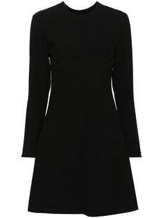 black crepe texture shift style round neck long sleeves straight hem unlined concealed rear hook and zip fastening Little Black Dress Classic, Shift Dress Outfit, Virgo Rising, Librarian Style, Versace Outfit, Mini Dress Black, Airport Fashion, Quiet Luxury, Red Outfit