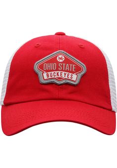 This Ohio State Buckeyes Red Adjustable Hat features a front team patch logo, matching crown and visor, and contrast meshback. Front team logo merrowed edge woven patch, Matching washed cotton crown and visor, Contrast soft mesh back, Adjustable snapback closure, Back team logo label near closure, Unstructured crown, Pre-curved bill, Cotton/Poly Blend, Washable, Imported Ohio State Michigan, Ohio State Crewneck Sweatshirts, Ohio State College, Cheerleading Pyramids, Beat Ohio State, Ohio State Outfit, Ohio State Buckeyes Shirts, Ohio State Basketball, Ohio State Apparel