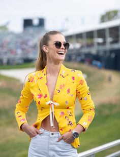 Yellow Floral Print Tie Top, White Denim Nina Agdal, Printed Ties, Tie Top, Yellow Floral, Floral Print, Floral Prints, Yellow, Floral