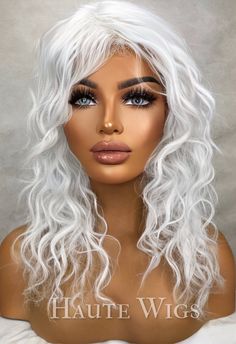 Wavy Long 14 Inches Wig With Fringe / Bangs Icy Platinum Blonde  Can Be Styled With Heat of up to 160 degrees but This Cannot Be Dyed.  Low 120 Density. Full Volume Hair. Full yet lightweight! Full Volume Hair, Silver Wig, Fringe Bangs, Full Volume, Volume Hair, Platinum Blonde, Bangs, Gift For Her, Platinum