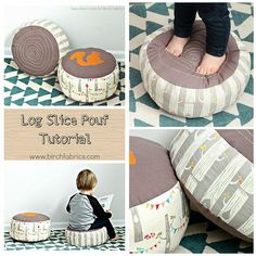 there is a collage of pictures showing how to make a floor cushion for a child's bed