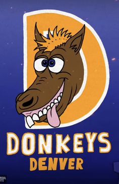 the logo for donnkey's denver, with an image of a smiling horse