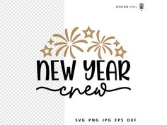 new year's eve svg file with fireworks and stars in the sky on transparent background