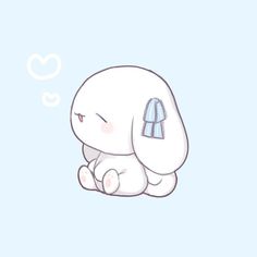 an adorable white bunny sitting on top of a blue background with the word love written above it