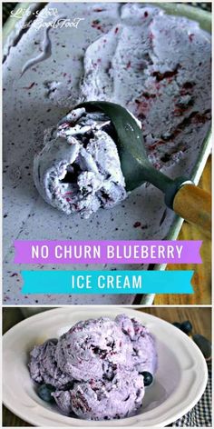 no churn blueberry ice cream in a white bowl