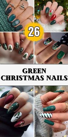 Matte Green Christmas Nails, Coffin Holiday Nails, Dark Green Christmas Nails, Christmas Nails Green, Green Christmas Nails, Nails Sparkling, Christmas Nail Ideas