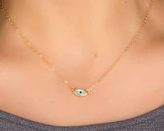 Everyday Evil Eye Pendant Necklace, Minimalist Evil Eye Pendant Necklace, Minimalist Everyday Evil Eye Jewelry, Dainty Eye-shaped Jewelry For Gift, Dainty Eye-shaped Jewelry Gift, Blue Evil Eye Necklace, Gold Evil Eye Necklace, Necklace Evil Eye, Evil Eye Necklace Gold