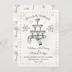 a wedding card with wine glasses on it