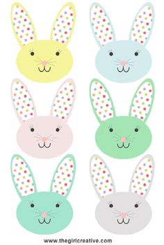 four bunny ears with polka dots on them and the words happy easter written in different colors