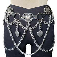 This Navajo Style Antique Heart Black Leather Concho Western Chain Belt is a true masterpiece. Crafted with precision and attention to detail, it combines the timeless beauty of antique design with the durability of black leather. The conchos add a touch of western charm, making it a perfect accessory for those who love a rustic yet stylish look. Whether you're pairing it with jeans for a casual outing or with a dress for a more unique ensemble, this belt is sure to turn heads. It's a unique piece that brings a touch of the wild west to your wardrobe. This waist chain  is made to order and handcrafted, so it will take me about 3~5 working days to make and dispatch.For more information on shipping take a look at my 'About' section on my shop page or my FAQ. Thank you and if you have any oth Silver Punk Chain Belt For Festival, Edgy Black Chain Belt For Festival, Western Chain Belt, Bird Clothes, Western Goth, Unique Pies, Navajo Style, Burning Man Outfits, Cute Nike Shoes