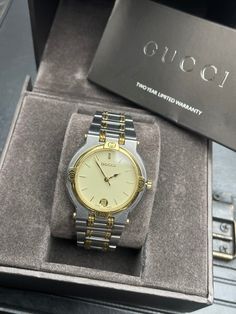 Vintage Gucci wrist watch for men. Authentic Gucci Watch ( Checked)!   Swiss made. Stainless steel watch. Gold plated Gucci watch.  Quartz movement. Gift for birthday Gift for anniversary Gift for wedding Gift for women Gift for her Gift for Christmas Gift for Valentine's Day Vintage gift. Brand: Gucci. Authenticated. Serial number: 9000 M Readout: Analog  Redion manufacture: Switzerland  Movement: Swiss made Quartz  Collection: for men Condition: great excellent condition. Watch was professiona Men Aesthetics, Wrist Watch For Men, Gucci Watch, Watch For Men, Pretty Stuff, White Dial, Wristwatch Men, Steel Watch, Stainless Steel Watch