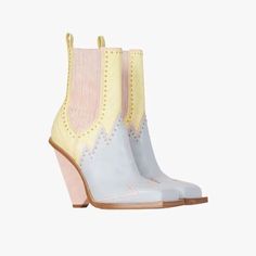 Pastel Pink, Blue And Yellow Leather Amp Suede Taylor Cowboy Ankle Boots With Decorative Eyelets 9.5 Cm / 3.7 In Suede-Covered Heel, Inside And Outside Elastics, Decorative Eyelets In A Burnished Gold Finishfits True To Size: Select Your Usual Size Made In Italy Main Material: Calfskin Item: Wn1ta658lvcmaaa Size 37/ Us 6.5 Multicolor Leather Summer Boots, Designer Spring Boots With Leather Sole, Yellow Pointed Toe Boots For Summer, Multicolor Leather Boots For Spring, Spring Multicolor Heeled Boots With Round Toe, Designer Boots With Reinforced Heel For Spring, Calf Leather High Heel Boots For Spring, High Heel Calf Leather Boots For Spring, Designer Round Toe Heeled Boots For Spring