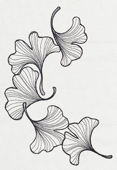 an ink drawing of two flowers on a white paper