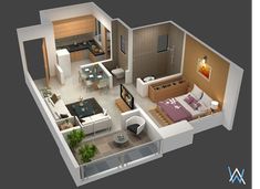 an aerial view of a two bedroom apartment