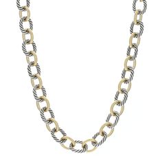 This is an authentic DAVID YURMAN Sterling Silver 18K Yellow Gold 12mm Large Oval Link Necklace. The necklace is crafted of sterling silver and 1/4 bonded 18 karat yellow gold, and features twisted cable style silver links and polished yellow gold links, finished with a discreet clasp. David Yurman, Link Necklace, Cable, Yellow Gold, Sterling Silver, Yellow, Silver, Gold