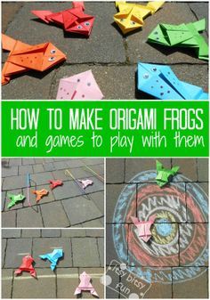 how to make origami frogs and games to play with them on the sidewalk